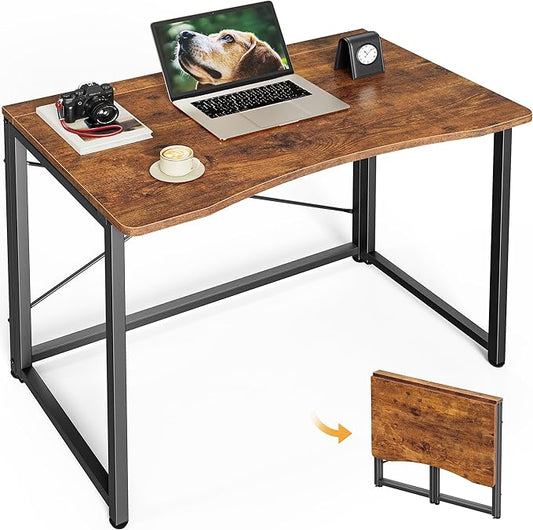 Huuger Folding Desk for Small Spaces, 31.5 Inch Foldable Computer Table, Easy Assembly, for Home Office, Study, Bedroom, Dorm, Space Saving, Small Writing Work Office Computer Desk, Rustic Brown by Huuger