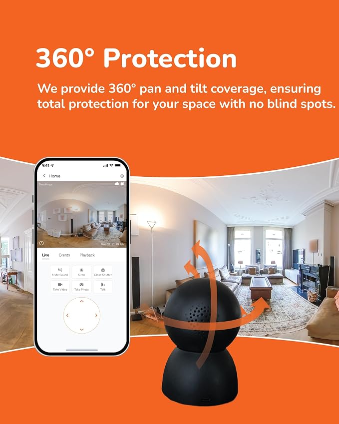 SensForge 2.5K Pan-Tilt Security Camera, 360° Dual-Band WiFi Camera for Home, Free AI Human & Pet Detection, 2-Day Cloud + 64GB SD Storage, Two-Way Talk, Optional AI + Storage Upgrade (1, Black) - Image 4