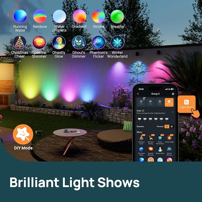 Linkind Smart Solar Spot Lights Outdoor SL5C, Solar Lights Outdoor Spotlight Cool/Warm White/Color Changing, APP/Voice Control IP67 Landscape Lighting for Yard, Garden, Pathway(2 Pack) - Image 3