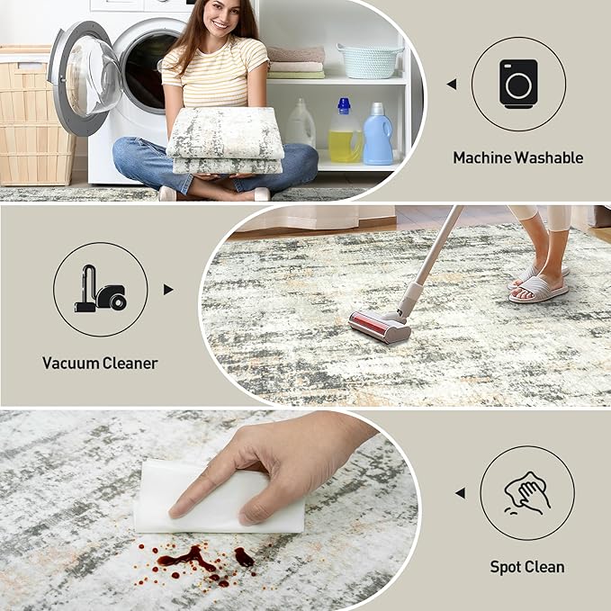 6x9 Area Rugs Washable Rug: Large Modern Abstract Living Room Rug Soft Anti-Skid Thin Carpet Indoor Floor Non-Shedding Carpets for Bedroom Dining Room Farmhouse Nursery Home Office Grey Brown - Image 5