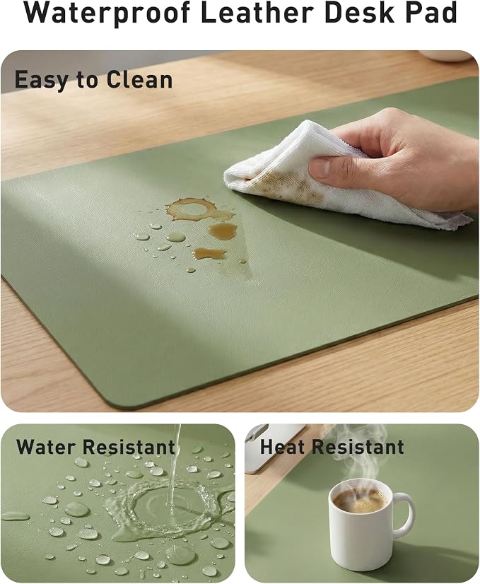 Aothia Faux Leather Desk Mat - Large Mouse Pad, Non-Slip PU Leather Blotter, Waterproof Writing Surface for Office and Home (Olive Green, 40" x 24") - Image 7