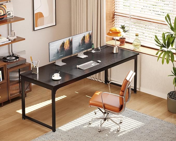 Coleshome 71 Inch Computer Desk with USB Ports, Large Office Desk, Long Study Student Writing Desk, Black | Extra-long workspace • Fits dual monitors • Stable steel frame • Spacious legroom • Home office & gaming - Image 2