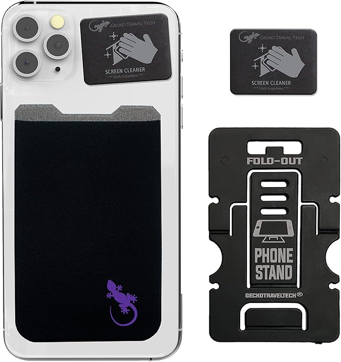 Phone Wallet - Adhesive Card Holder - Cell Phone Pouch - Stick on Lycra Pocket by Gecko - Carry Credit Cards and Cash by GeckoTravelTech