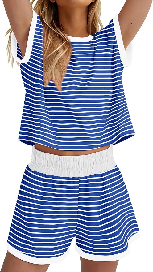 WIHOLL Two Piece Sets for Women Summer Lounge Short Sets Cap Sleeve Crew Neck Sweatsuit with Pocket XS-2XL - Image 4