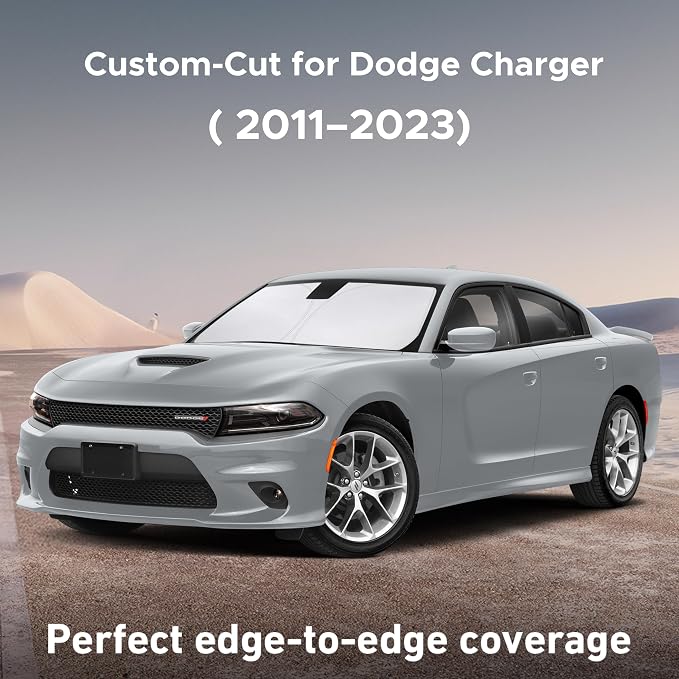 EcoNour Windshield Sunshade Compatible for Dodge Charger 2011-2021 2022 2023, Sun Visor for Front Windshield & Window Sun Shade Cover, UV Heat Blocker & Protector, Car Accessories - Image 2