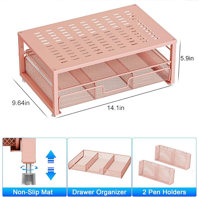 gianotter Desk Organizers and Accessories, Monitor Stand with Drawer and 2 Pen Holder, Desktop Organizer Suitable for Offices and Dormitories (Rose Gold) - Image 4