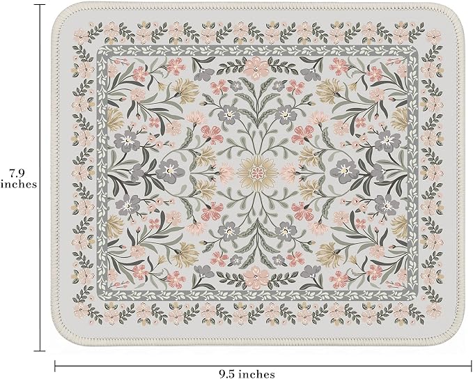 iCasso Aesthetic Small Mouse Pad, 9.5x7.9in,Home Office,Gray Floral | Mini Portable Travel Mousepad, Anti-Slip and Comfortable Cloth Mouse Mat with Stitched Edges for Computer, Home - Image 2