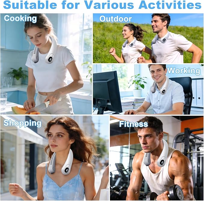 Portable Neck Fan Rechargeable - [with LED Display] 5 Speeds, 5000 mAh Battery Operated Wearable Personal Cooling Bladeless Fan for Outdoor Travel, Gifts for Men Women Kids,Gray - Image 8