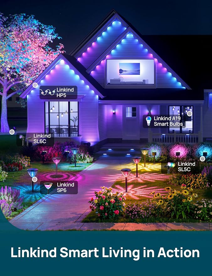 Linkind Smart Solar Pathway Lights SP6, App/Voice Control Solar Lights Outdoor Waterproof, 43+ Preset Scenes, Cool/Warm White/Color-Changing Outdoor Garden Lights for Yard, Patio, 4 Pack - Image 9