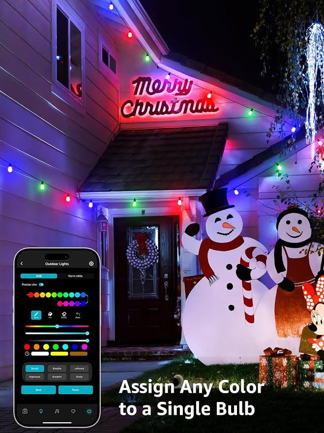 Lepro ZB1 AI Smart Outdoor String Lights, 54(42+12) ft RGB+IC+Warm White Outside Light with 15 Plastic LED Bulbs, Music Sync, Alexa Google Enable, 2.4 GHz WiFi+Bluetooth (APP Control, No Remote) - Image 6