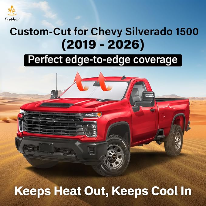 EcoNour Windshield Sunshade Compatible for Chevrolet Silverado 1500 2019-2024 2025 2026, Sun Visor for Front Windshield & Window Sun Shade Cover, UV Heat Blocker & Protector, Car Accessories - Image 2
