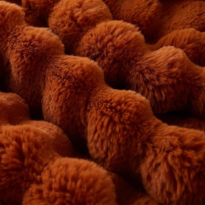 COOVA Faux Fur Throw Blanket for Couch, Cozy Soft and Fuzzy Plush Rabbit Fur Bubble Blanket for Sofa Bedroom Living Room, 60x80 Inches Brown - Image 4