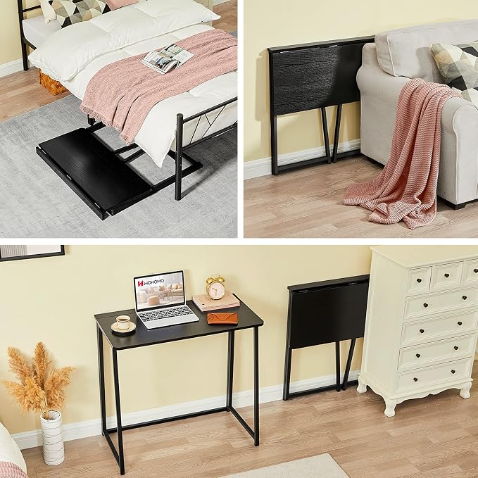 WOHOMO Folding Desk, 31.5" Foldable Computer Table for Small Spaces, Black | Easy Assembly and Fold, Sturdy Home office desks for Study Bedroom Dorm Space Saving Writing Work Apartment - Image 6