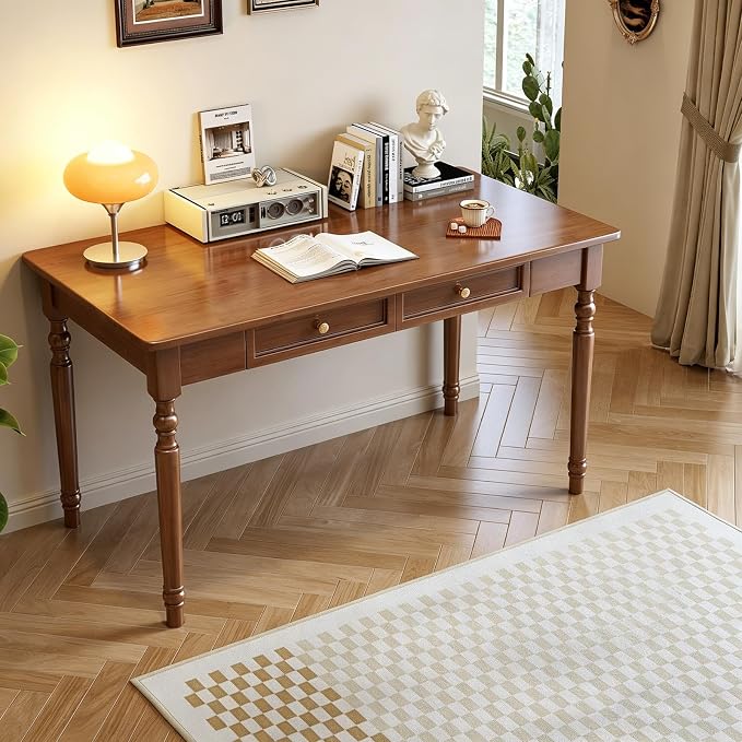 Solid Wooden Desk with Drawers, Small Writing Desk with Drawers for Computer, PC Desk for Work, Study or Gaming, Easy to Assemble (Walnut-B, 39in) by Unknown