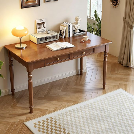 Solid Wooden Desk with Drawers, Small Writing Desk with Drawers for Computer, PC Desk for Work, Study or Gaming, Easy to Assemble (Walnut-B, 39in) by Unknown