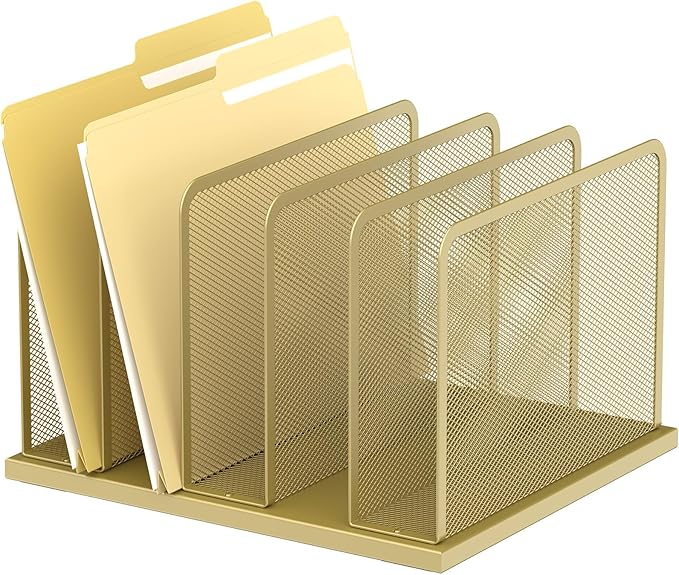 Kuntine.B 5-Section Upright Desk File Organizer Gold 1 Pack | Vertical, Mesh, Metal, Assembly, Stability, Sturdiness, Organization, Standing by KuntineB