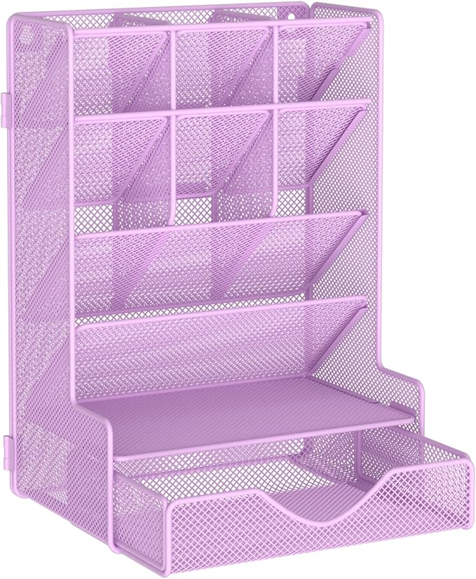 BOHDK Pen Organizer for Desk, Multi-Functional Desk Organizer, Wall Mount Pen Holder with Drawer for School, Office, Home, Art Supplies, Purple by BOHDK