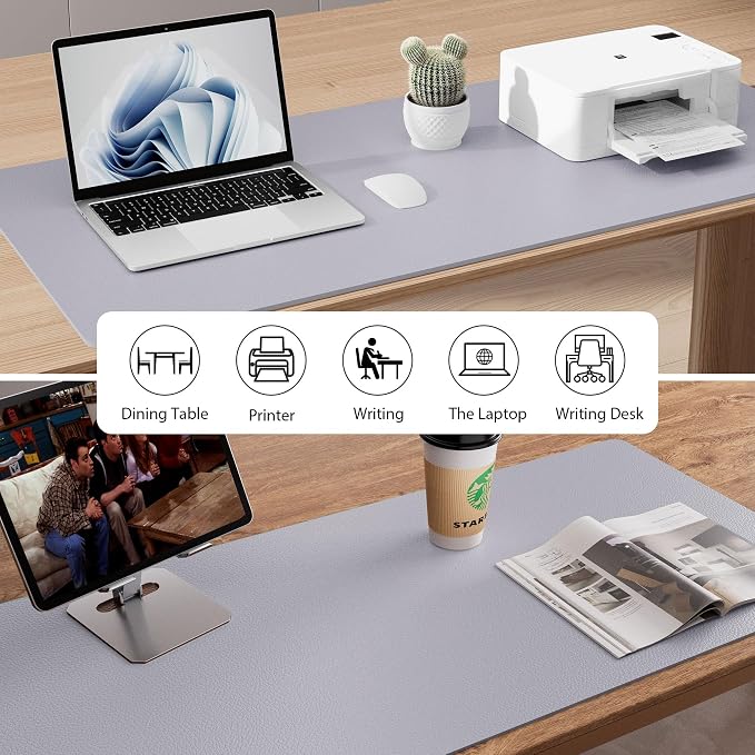 Aothia Large PU Leather Desk Pad Protector – Non-Slip Mouse Pad & Writing Mat for Office/Home, Waterproof, Easy to Clean (Smoky Lavender, 48" x 17") - Image 5