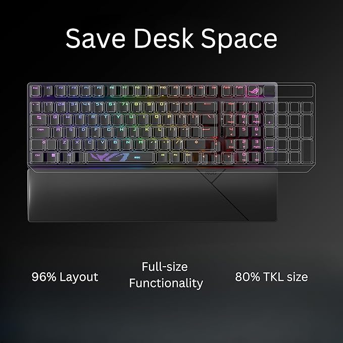 ASUS ROG Strix Scope II 96 Wireless Mechanical Gaming Keyboard – 96% Full-Size, Tri-Mode Connectivity, Hot Swappable Pre-lubed ROG NX Snow Linear Switches, PBT Keycaps, RGB, PC/Mac Support-Black - Image 2