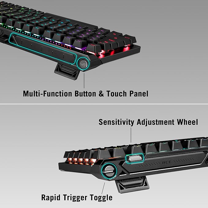 ASUS ROG Falchion Ace 75 HE Wired Analog/Hall Effect Gaming Keyboard – 75% TKL, USB, Hot Swappable HFX V2 Magnetic Switch, Rapid Trigger, 8KHz Polling, ABS Keycap, Carry Case, Web-based Config - Black - Image 3