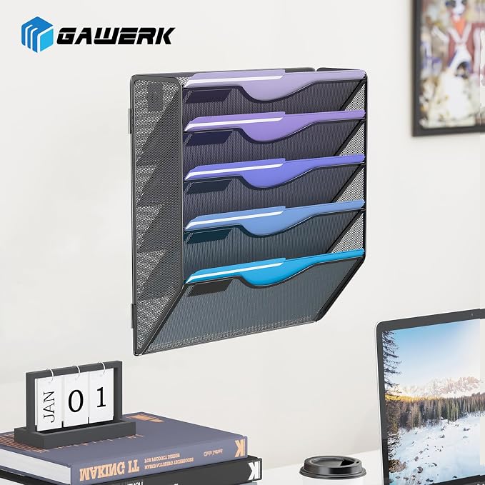 Gawerk 5 Tier Hanging Wall File Organizer, Mesh Mail Paper Orgnization Hanging File Folder Holder for Home Office, Black - Image 6