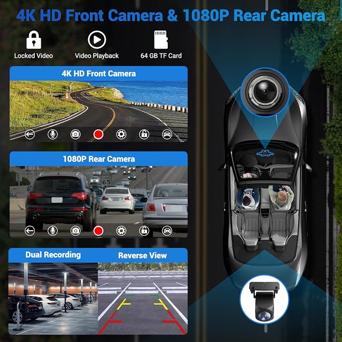 10.26" Wireless Apple Carplay Screen for Car with 4K Dash Cam | Apple Carplay & Android Auto, Touchscren with 1080p Backup Camera, Mirror Link/Voice Control/Music Play/GPS Navigation - Image 5