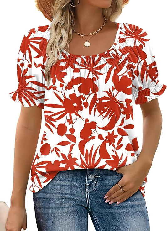 WIHOLL Womens Short Sleeve Square Neck Summer Tops Dressy Casual Blouses Trendy Clothes 2026 by WIHOLL