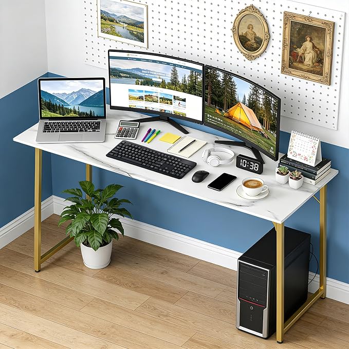 BestOffice Computer Desk,Home Office Desk, Modern Simple Style for Home Office Study Writing (Gold, 63 Inch) - Image 2