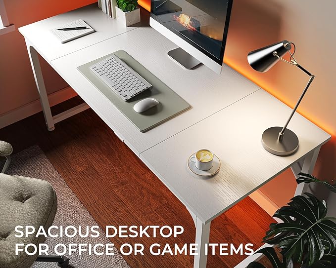 Huuger Computer Desk, 63 Inch Office Desk, Gaming Desk with Storage, Writing Desk Work Desk for Home Office, Study, Modern Simple Desk, Large Legroom, Metal Frame, White - Image 5