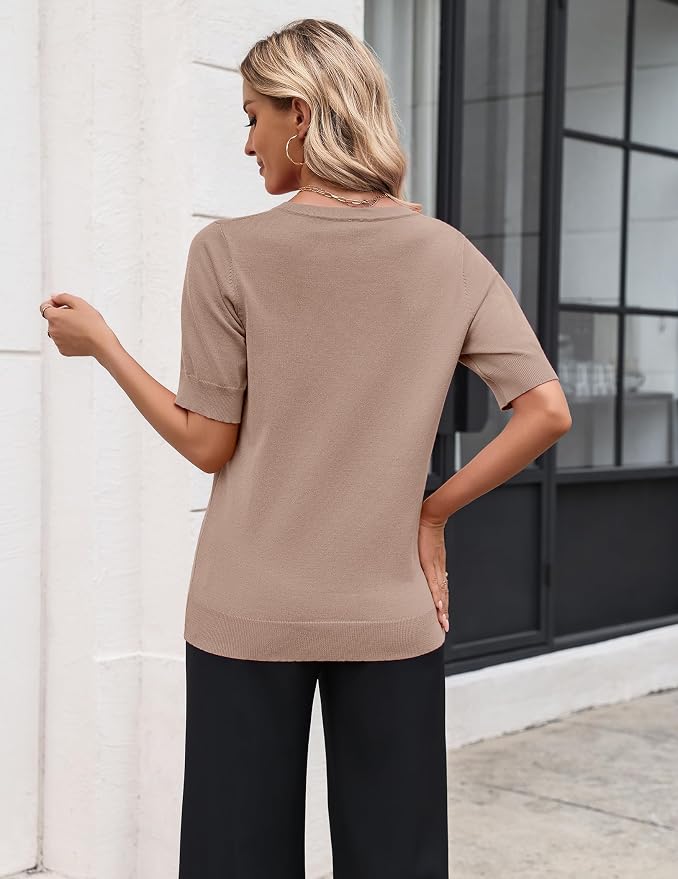 Zeagoo Women's Short Sleeve Sweater 2026 Spring Summer Tops Lightweight Casual V Neck Sweaters Dressy Work Blouses Clothes - Image 3