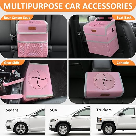 Vankor 3 Gallons Car Trash Can with Lid, Car Trash Bag Bin Hanging Waterproof Automotive Garbage Cans Leak Proof Vehicle Trash Can Pink - Image 5