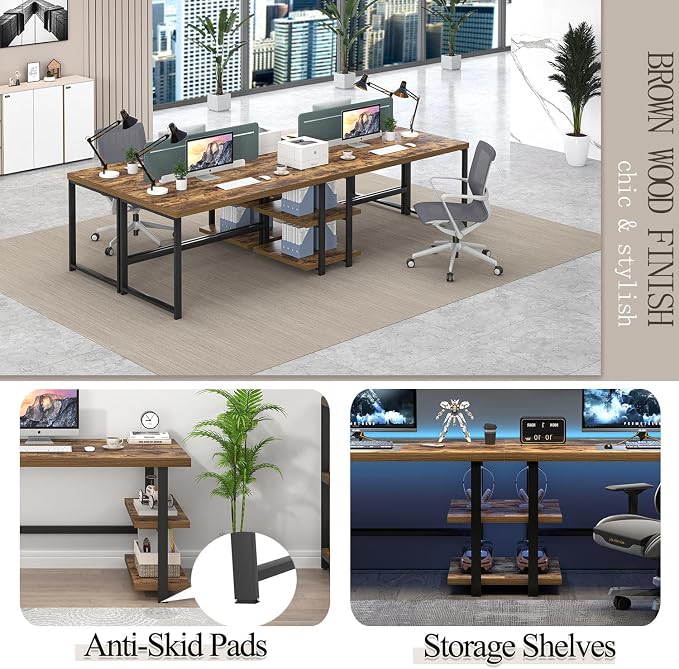 EXCEFUR Modern Computer Desk, Home Office Desk with Storage Shelf, Wood Study Writing Table Workstation for Bedroom Living Room, Rustic Brown, 53 Inch - Image 6