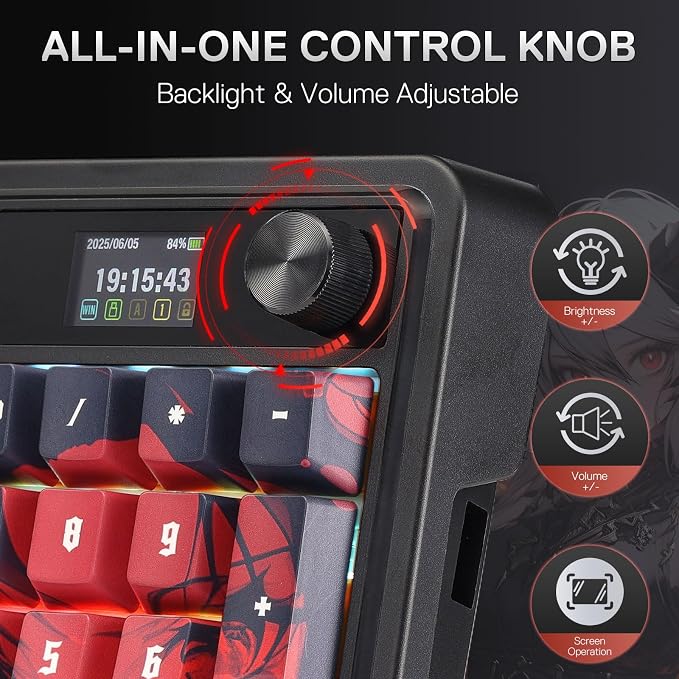Redragon K719 PRO Wireless RGB Gasket Gaming Keyboard, Dye-Sub Anime Keycap | Easy-Control LED Info Display, 0-Delay Tri-Mode, Cushioned 5-Layer Noise Dampening for Creamy Thocky Sound, 95% Layout - Image 7