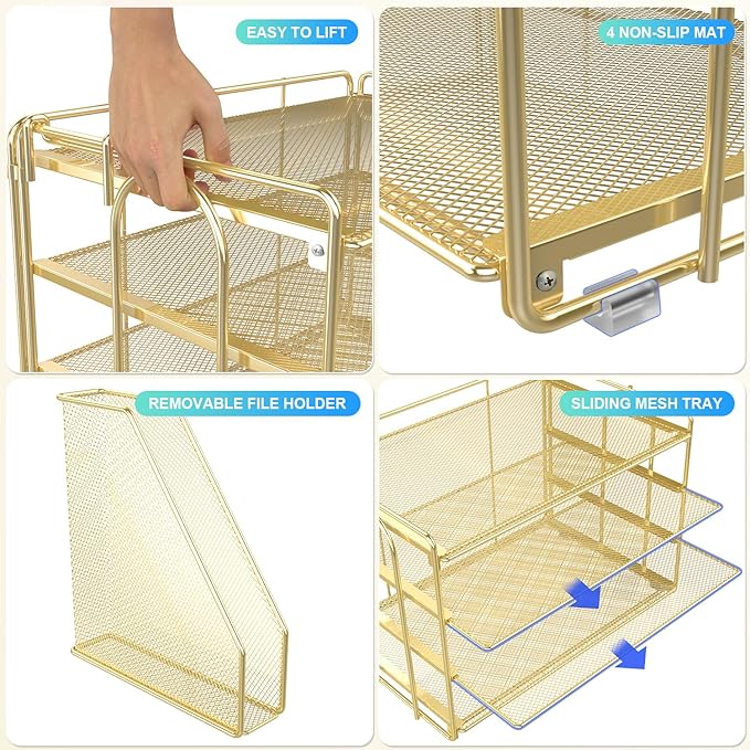 gianotter 4-Tier Paper Organizer With Magazine Holder | Desk Organizers and Accessories, File Organizer for Office Supplies Storag (Gold, 4-Tier) - Image 5