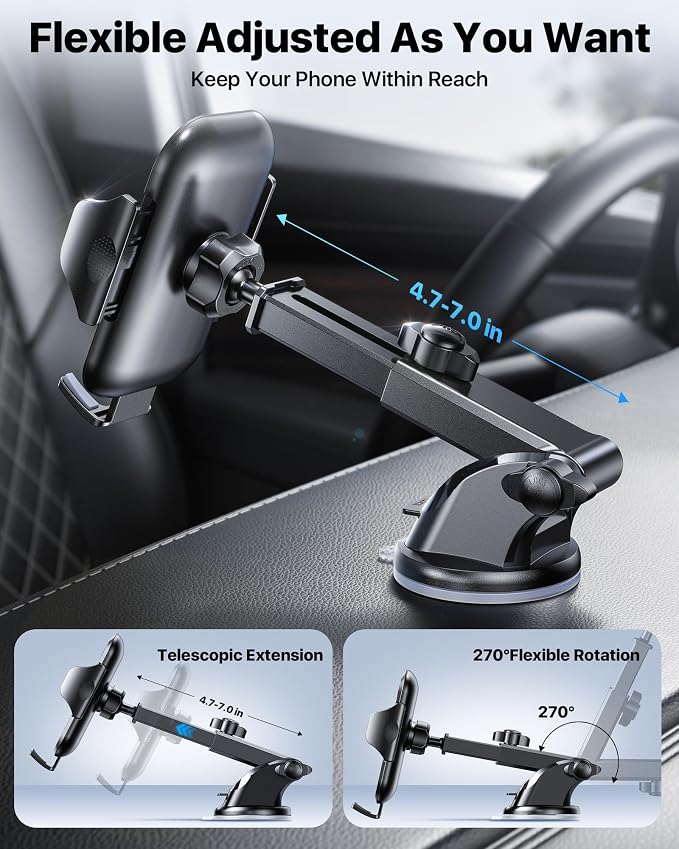 andobil Car Phone Holder, 2026 Military-Grade 89lbs Strongest Suction Phone Holders for Your Car Dashboard/Windshield/Vent Easy Clamp Cellphone Holder Truck Stand for iPhone 17 16 15 Pro Samsung Grey - Image 8