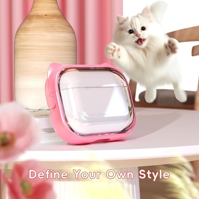 for AirPods Pro 2 Case with Cleaning Kit, Cute Cat Ear Print Design & Cute Buckle for Girls, Phone Holder & Top Safe Lock Buckle Design for AirPods Pro 2nd/1st Gen case, Clear Flowers - Image 2