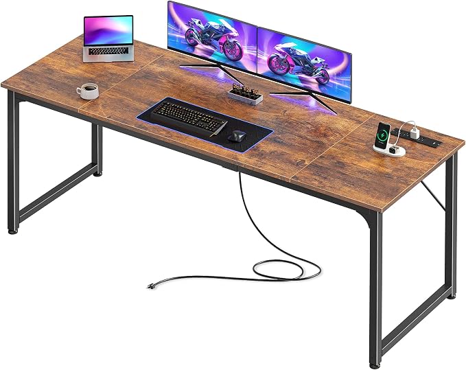 PRAISUN 70 X 24 Inch Computer Desk, Power Outlets, USB-C, Rustic Brown | Office Desk with 4 AC Outlets, USB & USB-C, Sturdy Metal Frame, Spacious Desktop for Work, Writing, Study & Gaming by PRAISUN
