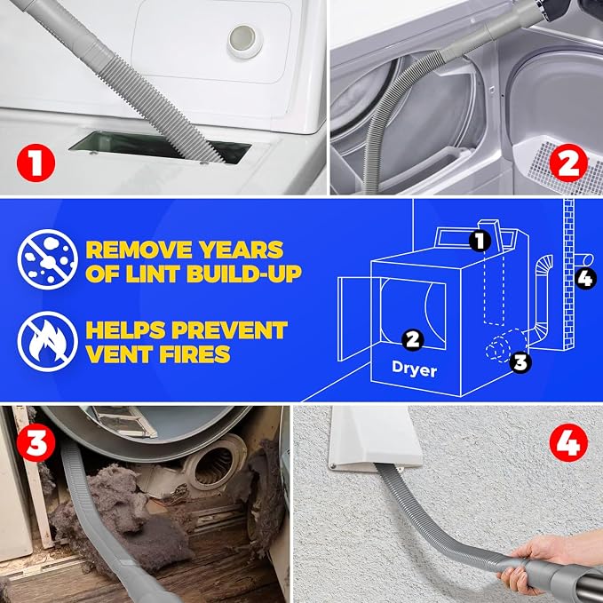 Holikme Dryer Vent Cleaner Kit – Gray Lint Vacuum Attachment | Dryer Vent Vacuum Hose Replacement Parts Reach Deep Inside Vents - Remove Hidden Lint, Speed Drying & Reduce Fire Risk - Image 3