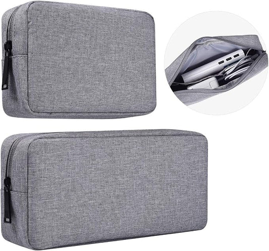 Portable Electronics Accessories Storage Bag, 2PCS Big + Small Carrying Case Travel Cable Organizer Cosmetic Bag Pouch Compatible Hard Drive, Power Bank, Mouse, Laptop Charger, Cellphone, Gray by imComor