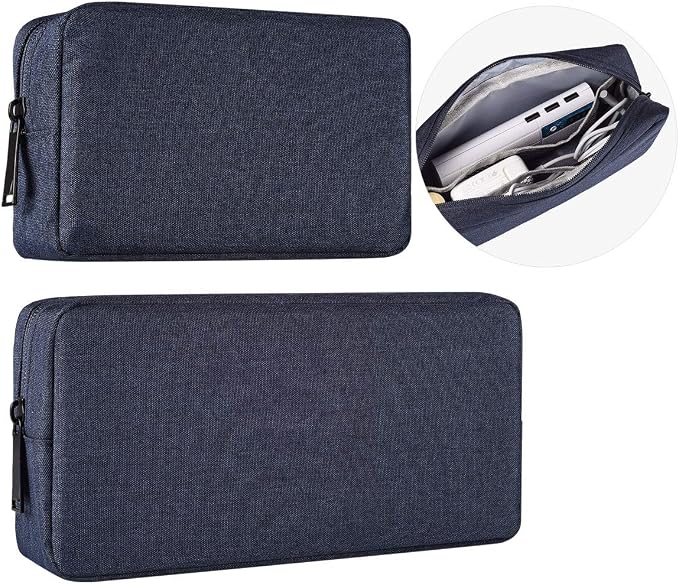 2-Pack Portable Storage Pouch Bag, Universal Electronics Accessories Case Cable Organizer Compatible with Hard Drive, Laptop Mouse, Power Bank, Adapter, Cellphone, Cosmetics (Small+Big-Navy Blue) by imComor
