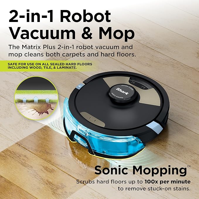 SharkMatrix Plus 2-in-1 Robot Vacuum & Mop, Black/Brass, AV2610WA | Sonic Mopping, Matrix Clean, CleanEdge, HEPA 60-Day Self-Empty Base, 360° LiDAR Mapping, Self-Cleaning Brushroll, Wi-Fi - Image 2