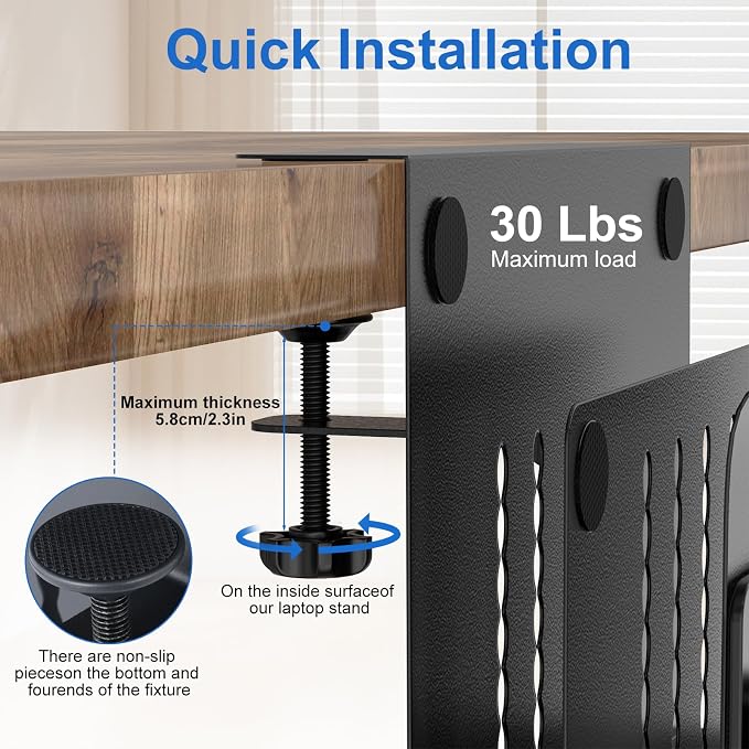 HAMOPY Desk Side Storage, 2 Tier Steel Hanging Desk Organizer with Magnetic Pen Holder, No Drilling Standing Desk Drawer Cable Management Tray, Under Desk Laptop Holder for Office, School&Home (Black) - Image 6