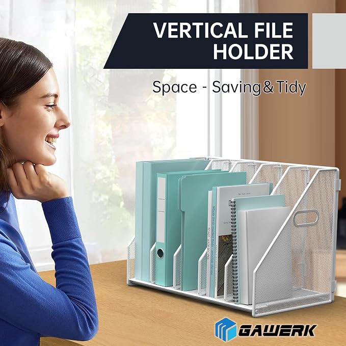 MINDEPOT Desk File Organizer Folder Holder with 5 Vertical for Office White - Image 4