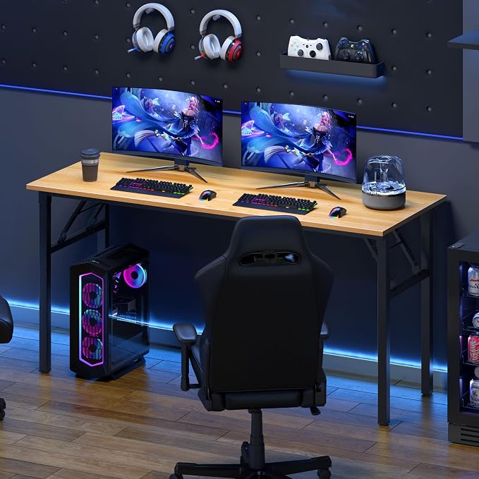 Need Home Office Desk - Large Computer Desk Sturdy Table Foldable Desk Gaming Computer Table No Assembly Required AC5BB 60 inch | Black Frame Writing Gaming Work Table/Foldable Home Office Desk/Sewing Table, No Assembly Required - Image 5