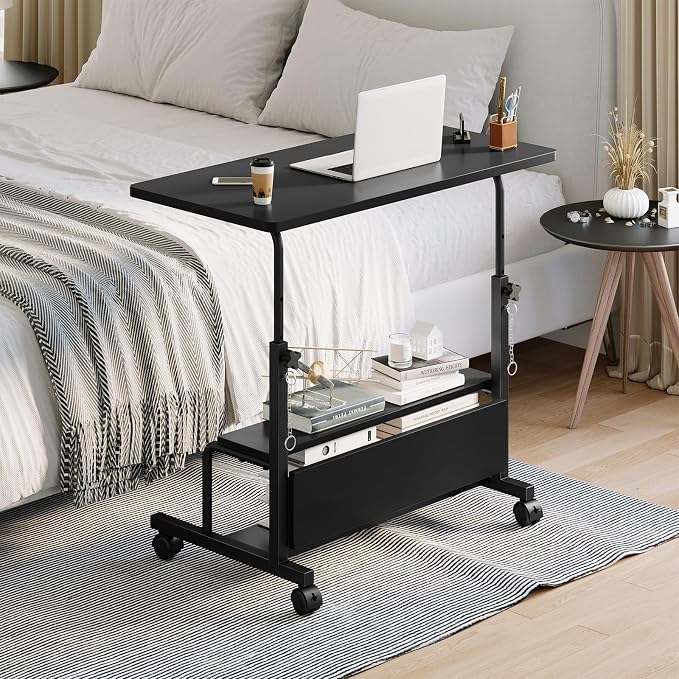 DUMOS Rolling Desk, Storage Shelves, Laptop Table, Home Office | Height Adjustable Design, Computer Desks on Wheels, Portable for Small Spaces Use, Black - Image 7