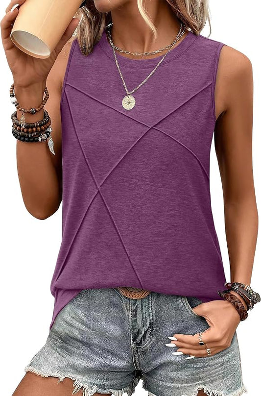 WIHOLL Women's Sleeveless Summer Crewneck Loose Fit Tank Tops by WIHOLL