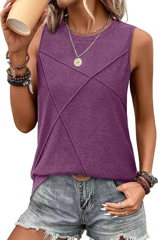 WIHOLL Women's Sleeveless Summer Crewneck Loose Fit Tank Tops by WIHOLL