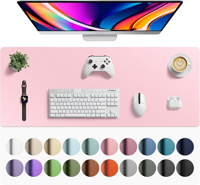 Aothia Faux Leather Desk Mat - Large Mouse Pad, Non-Slip PU Leather Blotter, Waterproof Writing Surface for Office and Home (Fairy Pink, 42" x 17") by AothiaSimpleNaturalUnique