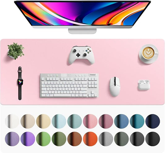 Aothia Faux Leather Desk Mat - Large Mouse Pad, Non-Slip PU Leather Blotter, Waterproof Writing Surface for Office and Home (Fairy Pink, 42" x 17") by AothiaSimpleNaturalUnique