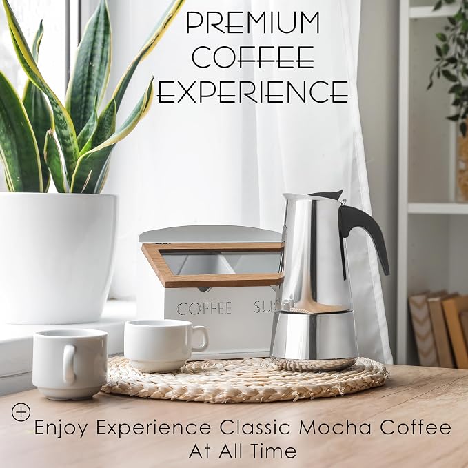 Mixpresso 6 Cup Greca Moka Pot, Stainless Steel Stovetop Espresso Maker | 300ml/10oz Italian stovetop coffee maker with classic percolator design, ideal for preparing coffee at home or while camping - Image 8